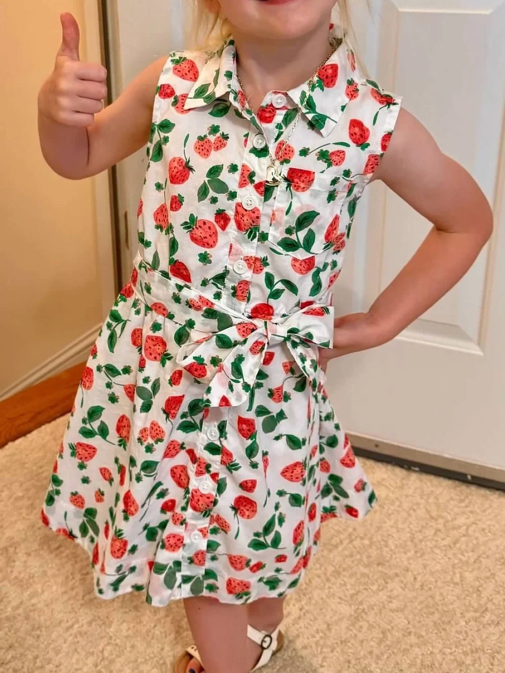 Crewcuts White Strawberry-Print Tie-Waist Dress